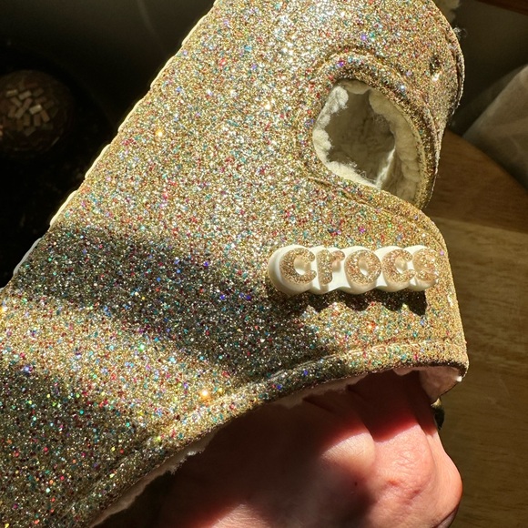 Gold Glitter CROCS lined sandals. Worn maybe once - perfect condition. - Picture 2 of 6